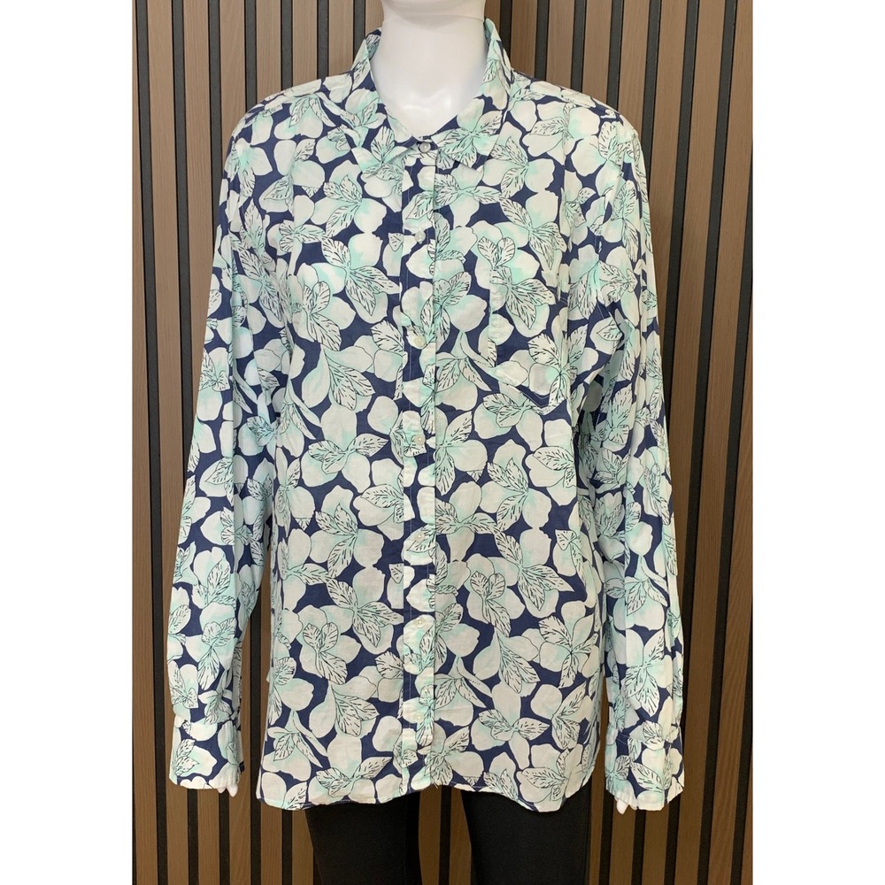 Gap Women's Boyfriend Fit Floral 100% Cotton Button Down Shirt Navy XL